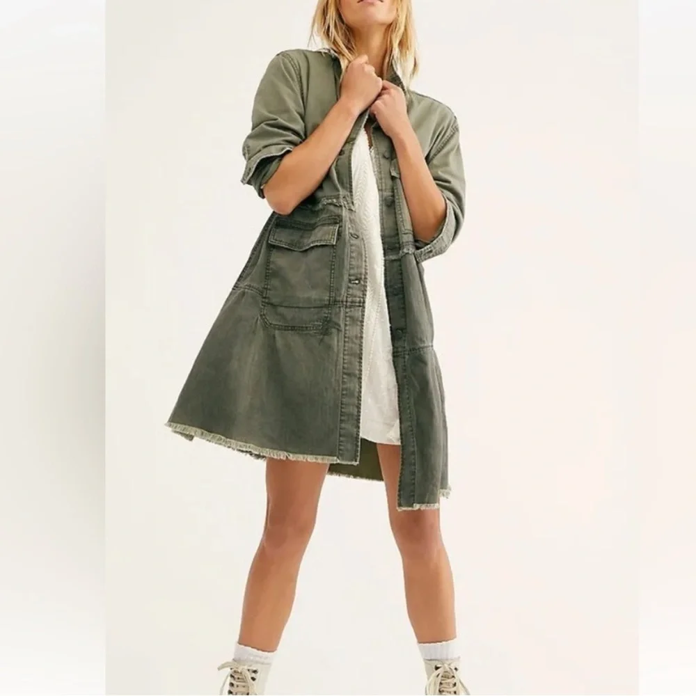 Free People We The Free Forever Free Tiered Jacket size xs army green